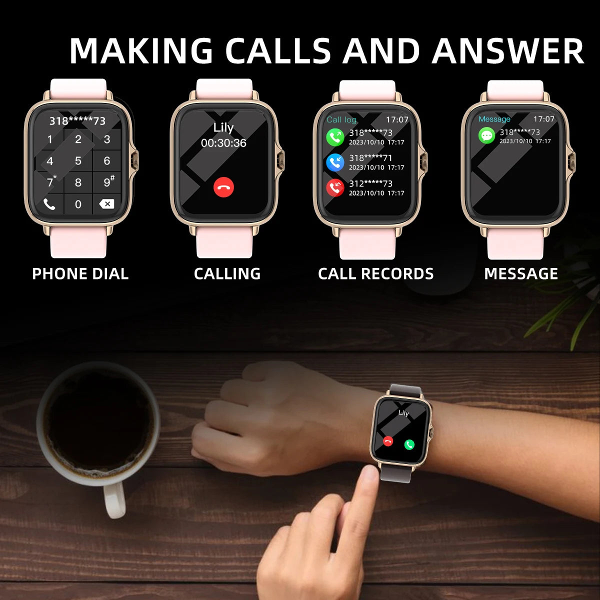Reloj Inteligente Impermeable 1.83'' con Llamadas, Mensajes, Monitor de Sueño y Podómetro Deportivo para iPhone y Android